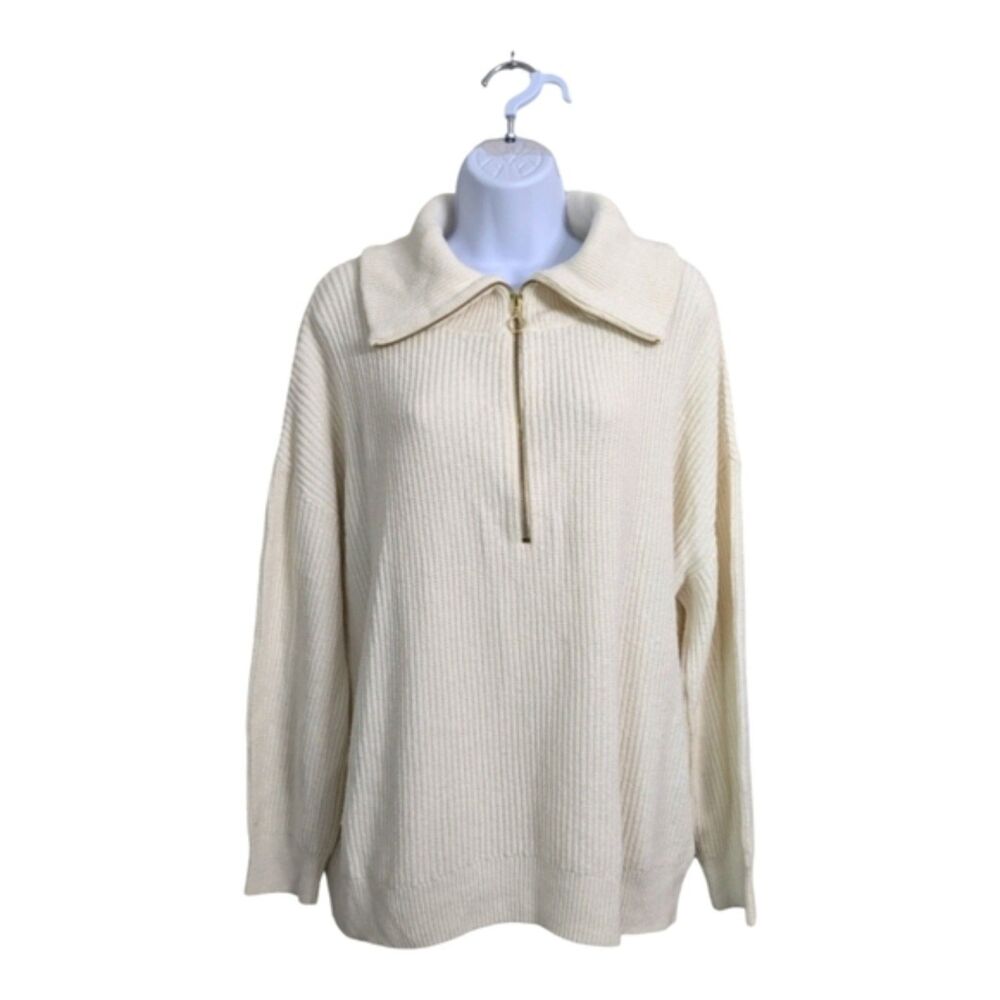 Talbots Cotton Wool Blend Ivory Knit Pullover Sweater Half-Zip Wing Collar 2X
